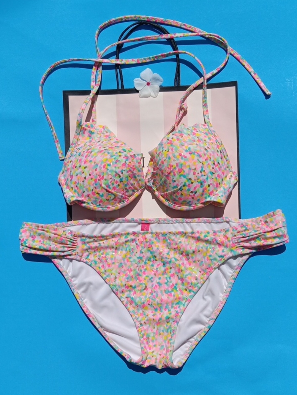 Victoria's Secret Pastel Confetti Bikini with Gold Accents Size M